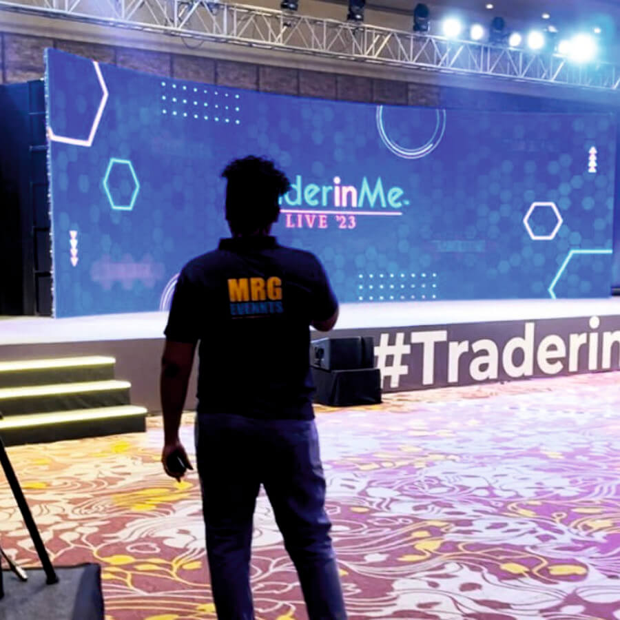 Custom stage fabrication and branding for Mumbai business summit