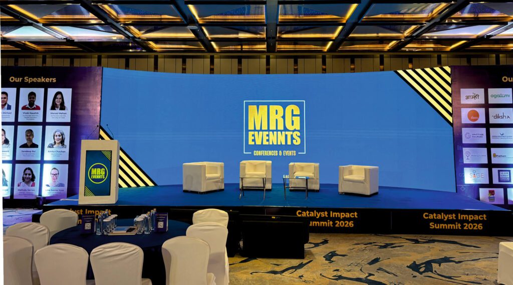 Tres Vista Catalyst Impact Summit annual conference at JW Marriott Juhu Mumbai with curved LED stage by MRG Evennts