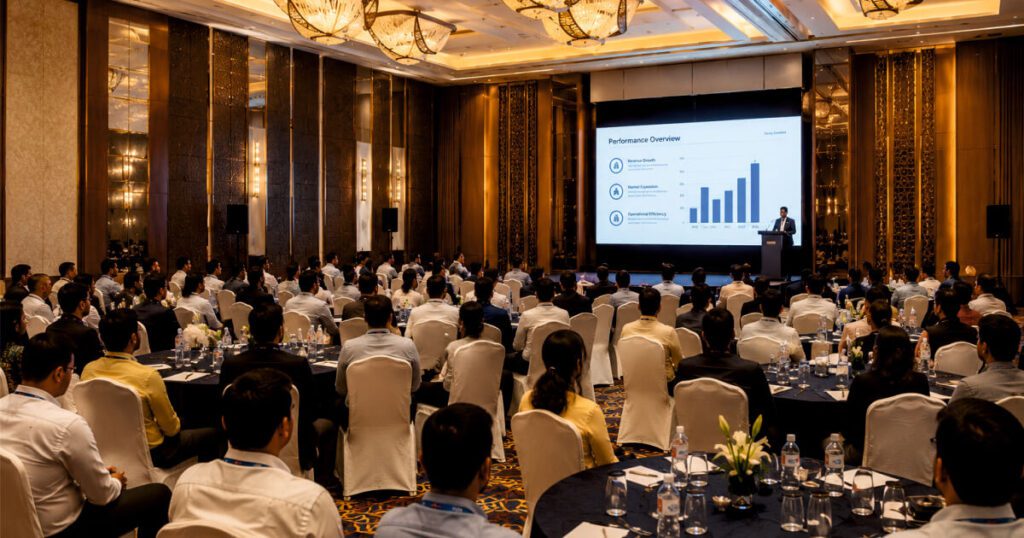 Corporate event production with audience and main stage by MRG Evennts Mumbai